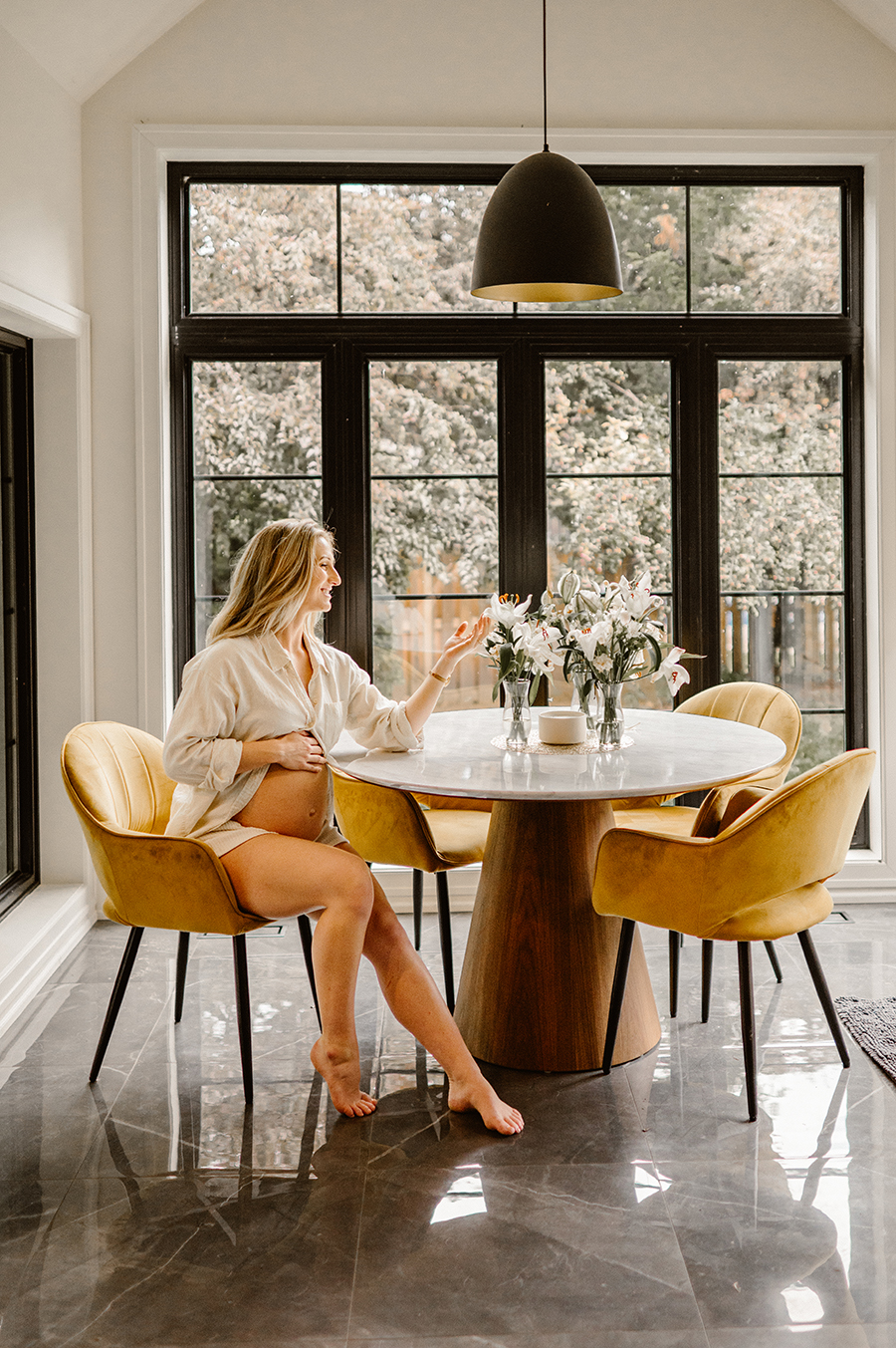 In Home Maternity Session in Dining Room