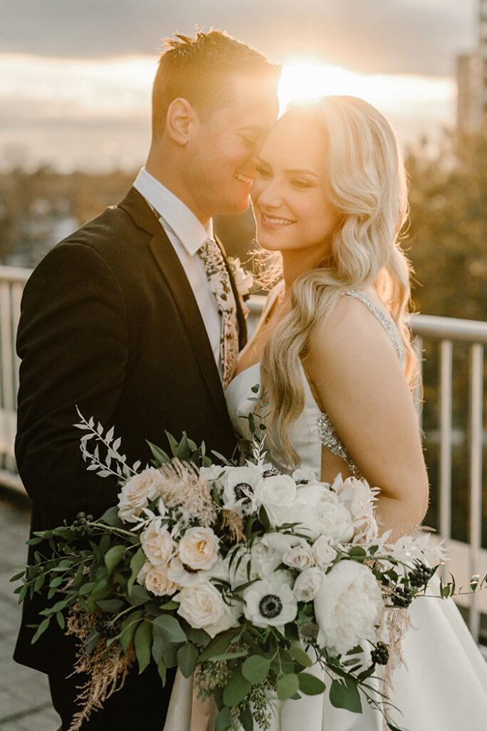 Bride and groom during golden hour
