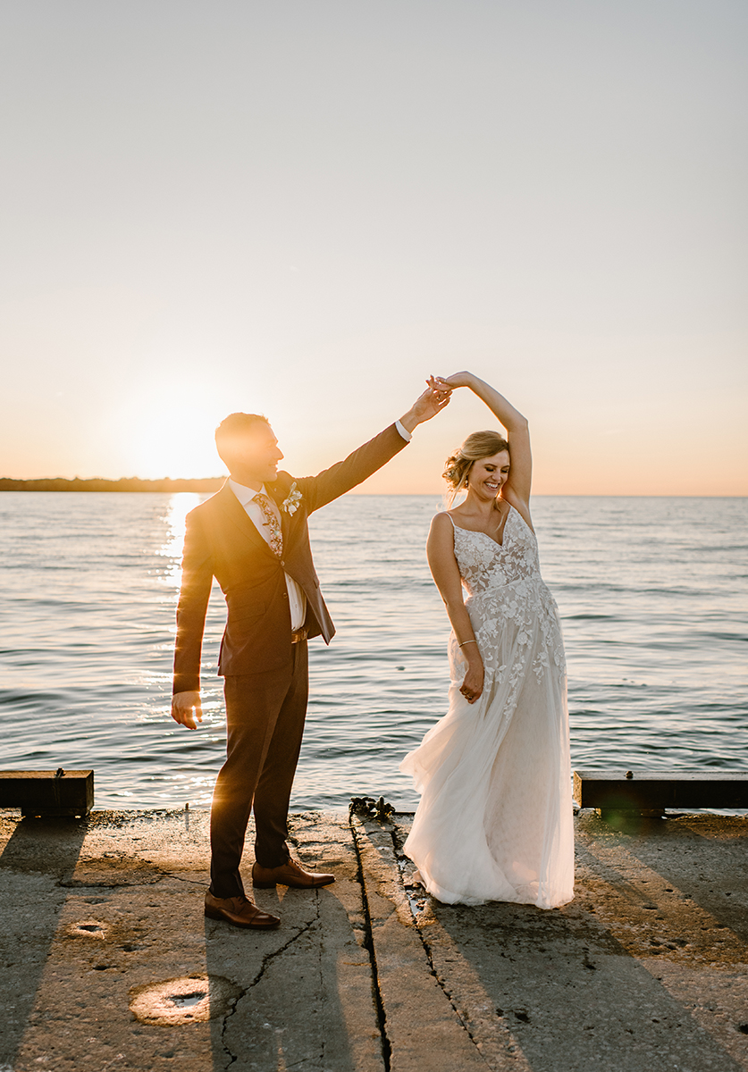 Bride and Groom on Pelee Island during sunset