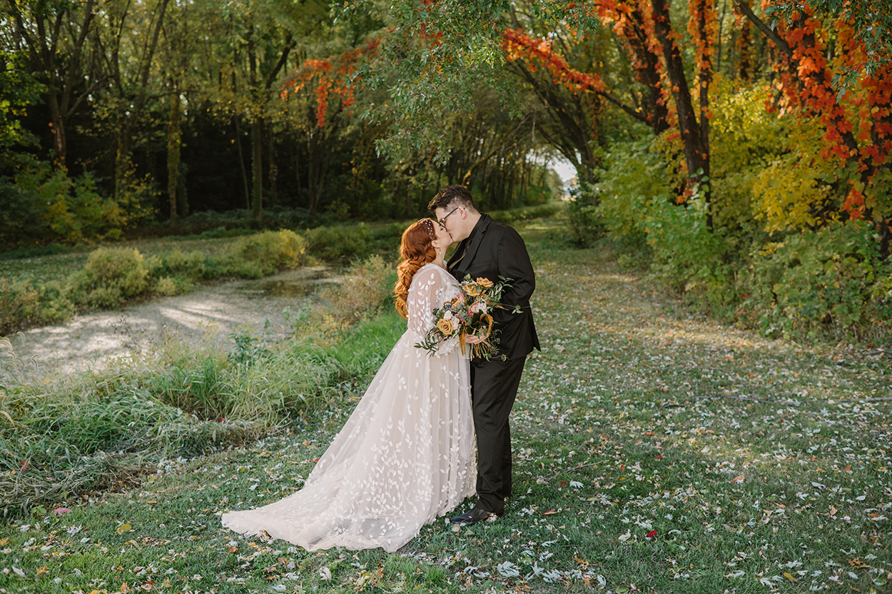 Bride and Groom at their Fall Wedding in Kingsville